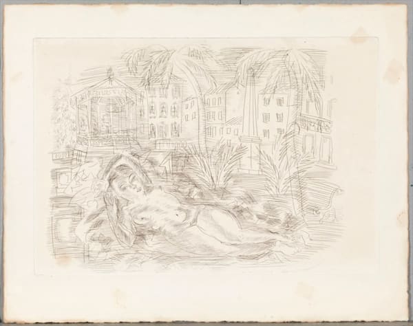 RAOUL DUFY, Reclining Nude and Palm Trees in the Cote D’Azur / Nu couché aux palmiers avec fond de Côte d’Azur, ca. 1933