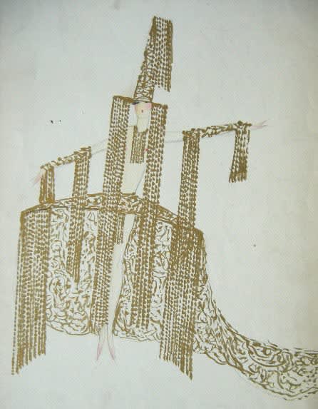 CHARLES GESMAR, Dancer with Golden Dress on a White Background, 1920