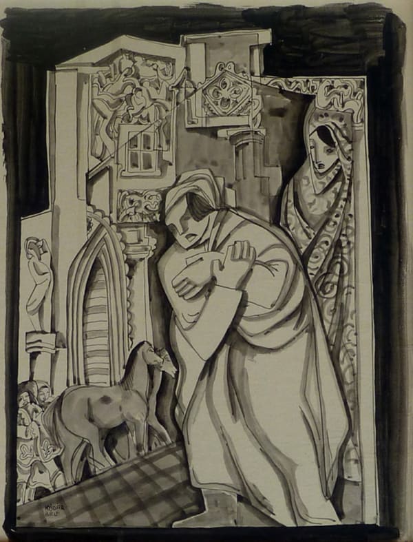 BÉLA KÁDÁR, A Couple in Architectural Cityscape, ca. 1930