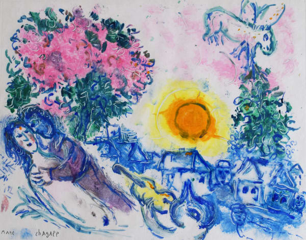 MARC CHAGALL, Lovers at Sunset | Les amoureux aux coucher du soleil, 1965