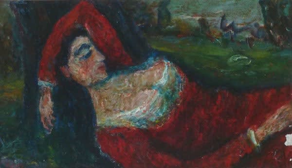 MOSHE CASTEL, Resting woman in red dress, ca. 1935