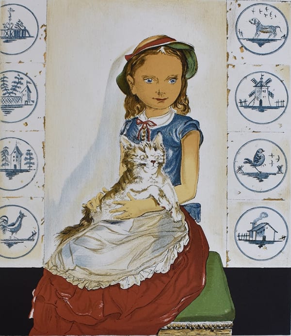 TSUGOUHARU FOUJITA, Young girl sitting with a cat | Jeune fille assise avec un chat, 1956