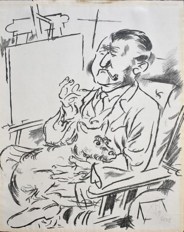GEORGE GROSZ, Self-Portrait with Dog in Front of the Easel, from: The Creators | Selbstbildnis mit Hund vor der Staffelei, from: Die Schaffenden, 1926