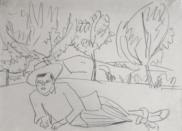 ERNST LUDWIG KIRCHNER, Reclining Young Man | Liegender junger Mann, circa 1911, 1911