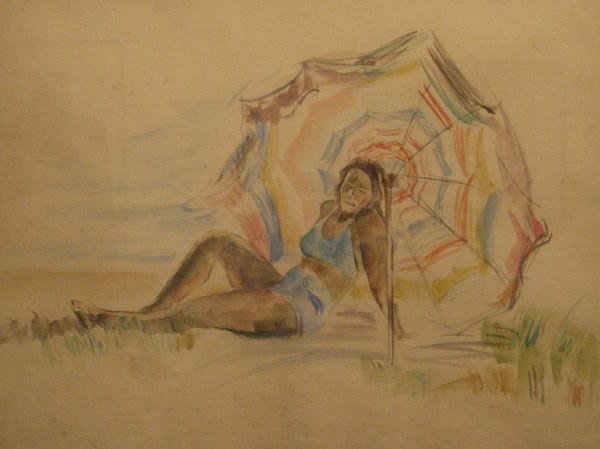 ADOLPHE MILICH, Sunbathing Woman under Parasol