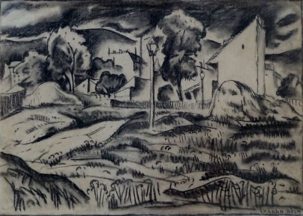 BÉLA KÁDÁR, Town View with Lamppost, 1920