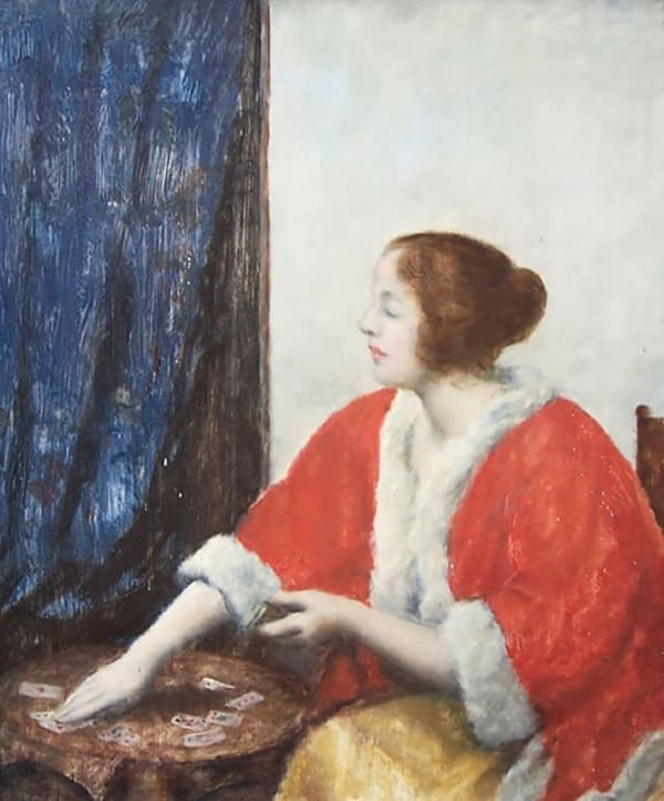 ISTVAN CSOK, Portrait of a Girl Playing Cards, ca. 1930