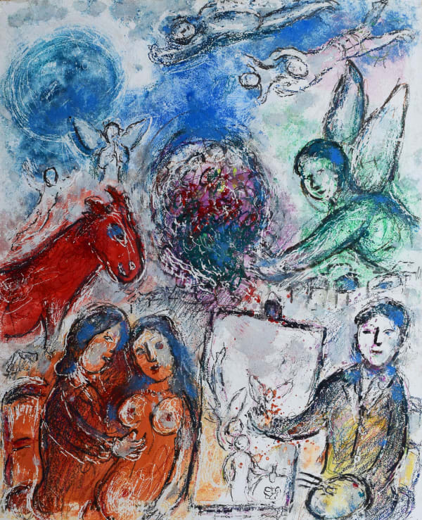 MARC CHAGALL, Angel and Lovers meeting at the Painter's House | Ange et amoureux au rendez-vous chez le peintre, 1980