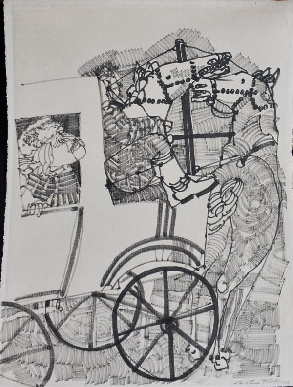 AVIGDOR ARIKHA, Horse-drawn Carriage Scene, 1959