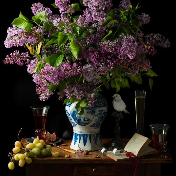 Paulette Tavormina photograph lilies grapes open book white canary purchase at gilman contemporary