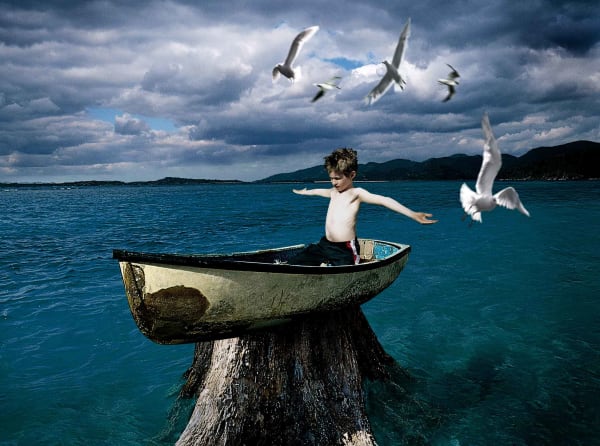 Tom Chambers boy aground in boat buy here Gilman gallery Sun Valley Contemporary art