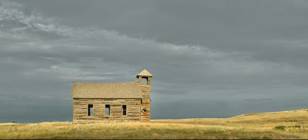 Jim Westphalen old church on illuminated field grey sky view at gilman contemporary