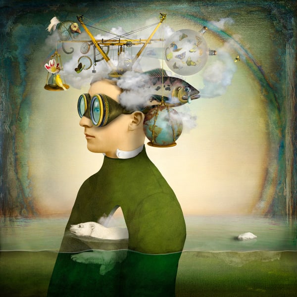 Maggie Taylor surrealist photography woman with classes and visual imagination buy at gilman contemporary