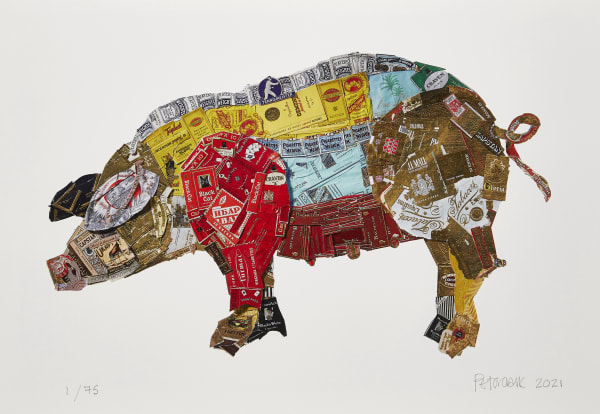 print of collaged pig by Peter Clark