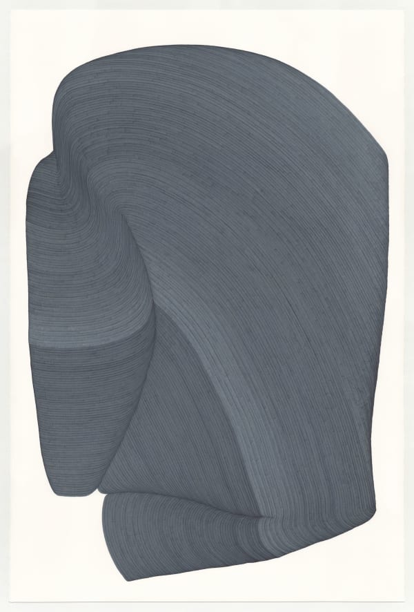 Charcoal colored shape with white background, Pigmented ink on watercolor paper by Dana Piazza available at Gilman contemporary