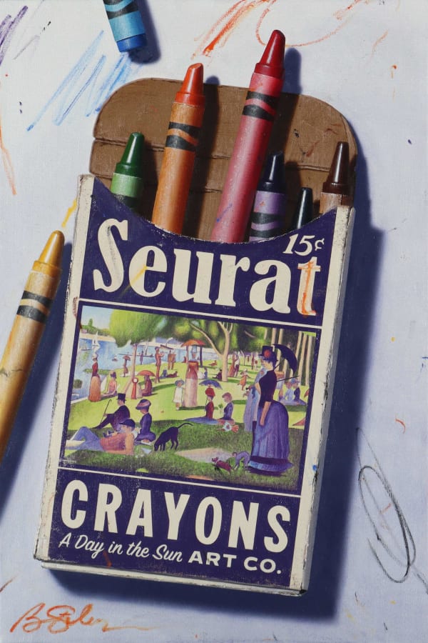 oil painting by Ben Steele crayons seurat label available at Gilman Contemporary