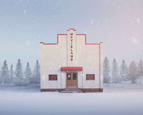 Burdeny photograph movie theater in snow