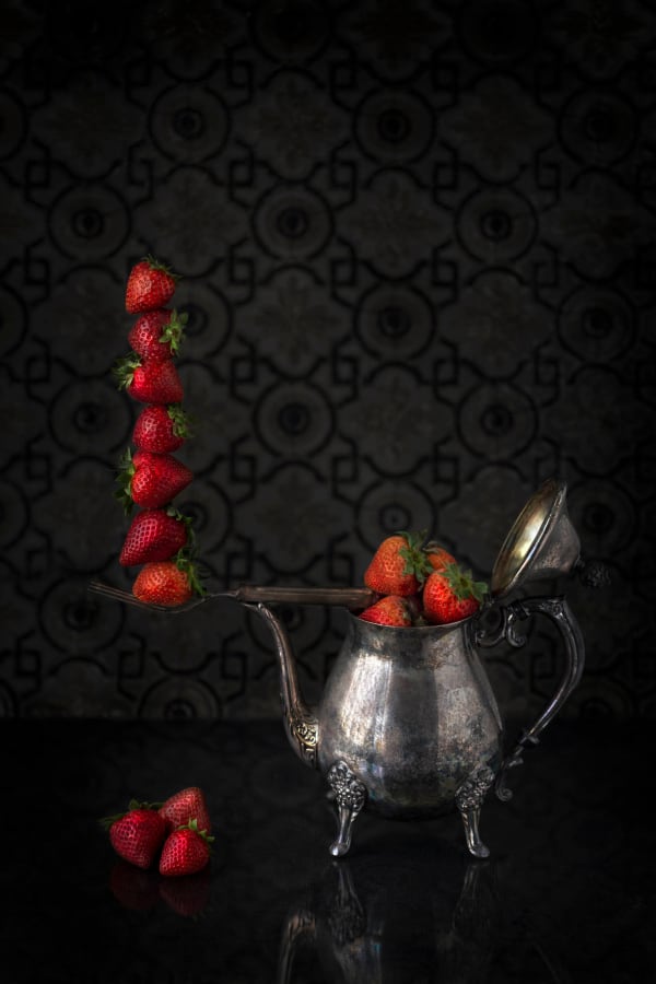 JP Terlizzi photo strawberries and silver teapot