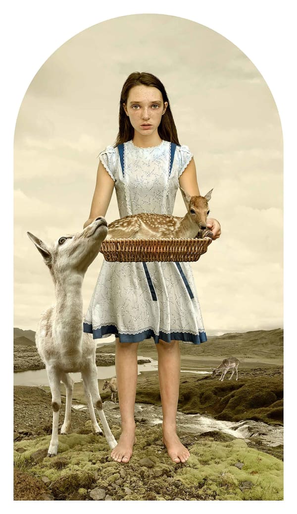 Tom Chambers photomontage girl with fawn and doe buy here Gilman Contemporary Sun Valley art gallery idaho