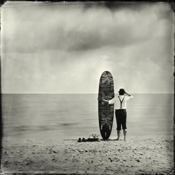 Alex Timmermans photography man with surfboard buy here Gilman Contemporary Sun valley art gallery