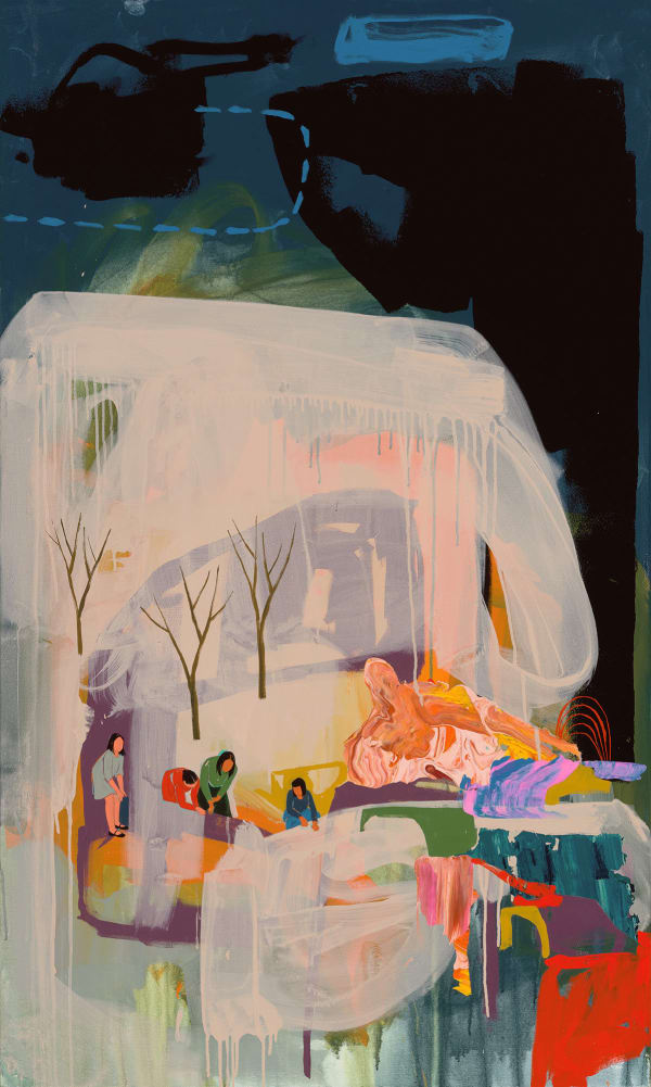 Seonna Hong diminuative figures in abstract environment inquire at Gilman Contemporary Sun Valley