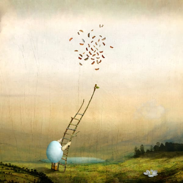 Maggie Taylor surrealist photography humpty dumpty with ladder purchase at Gilman Contemporary
