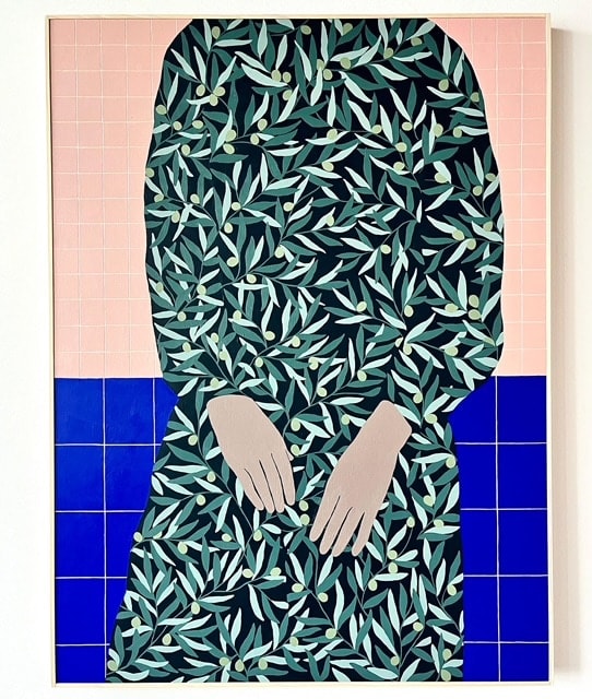 olive tree textile painting of woman