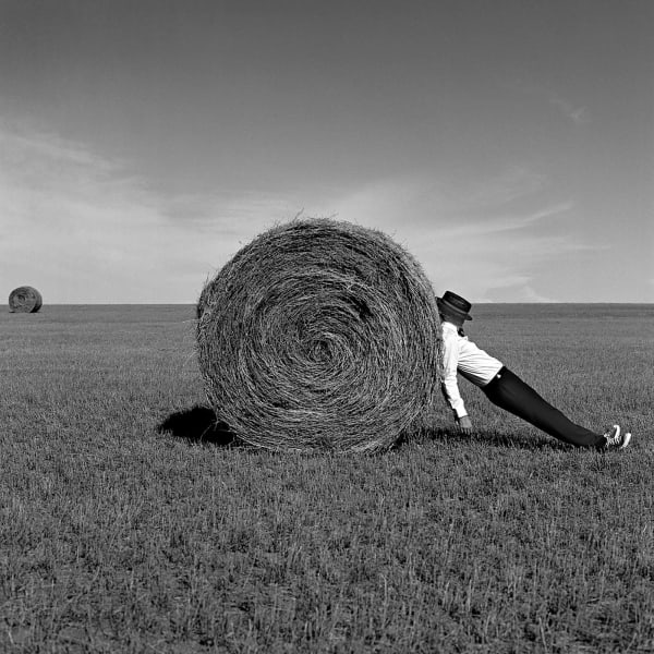 New York photographer Rodney Smith Man Leaning Against Hay bale Sun Valley art gallery Gilman Contemporary