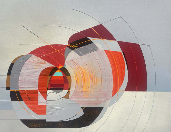 Couwenberg abstract painting circular shapes of earthy red tones and a touch of warm yellow purchase at Gilman Contemporary