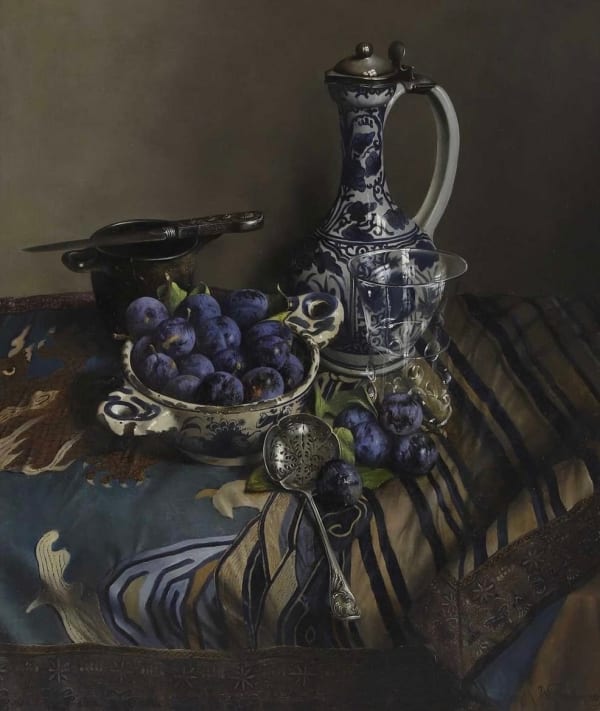 Willem Dolphyn, Still Life of a Chinese Blue and White Wine Jug