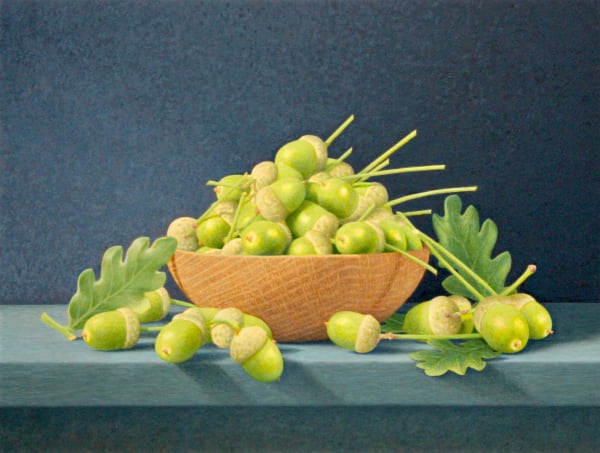 Dylan Waldron, Green Acorns in an Oak Bowl