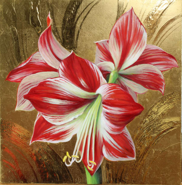 Pieter Wagemans Belgian, (Contemporary)Amaryllis and Gold Oil and Gold Leaf on Panel 20 x 20 cms / 7¾ x 7¾ inches