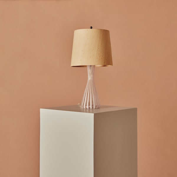 Pink Reeded Venini Glass Table Lamps