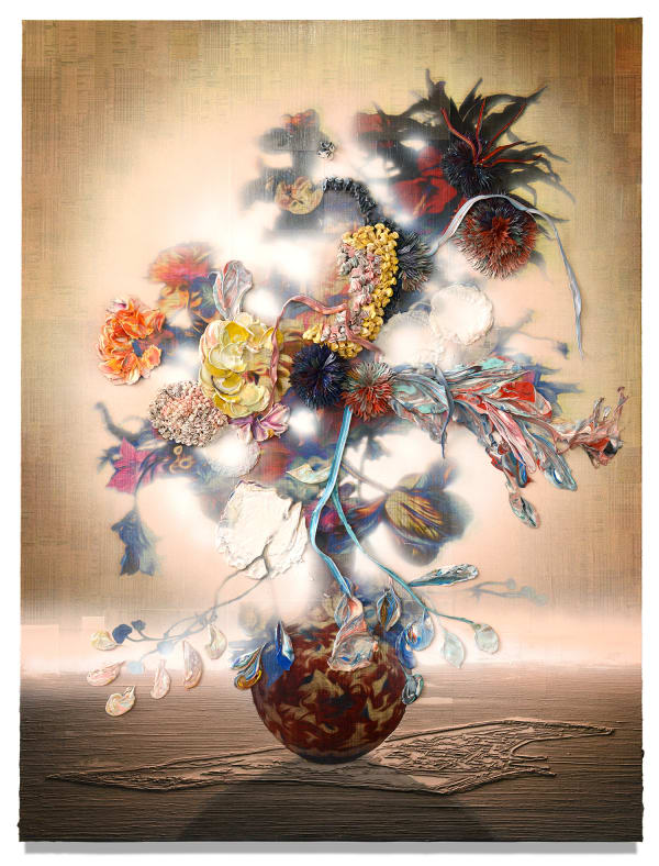 Pivot, 2017 Financial newspaper, archival inkjet, acrylic and sand on linen 200 x 150 x 5 cm 78 1/2 x 59 1/2 x 2 in