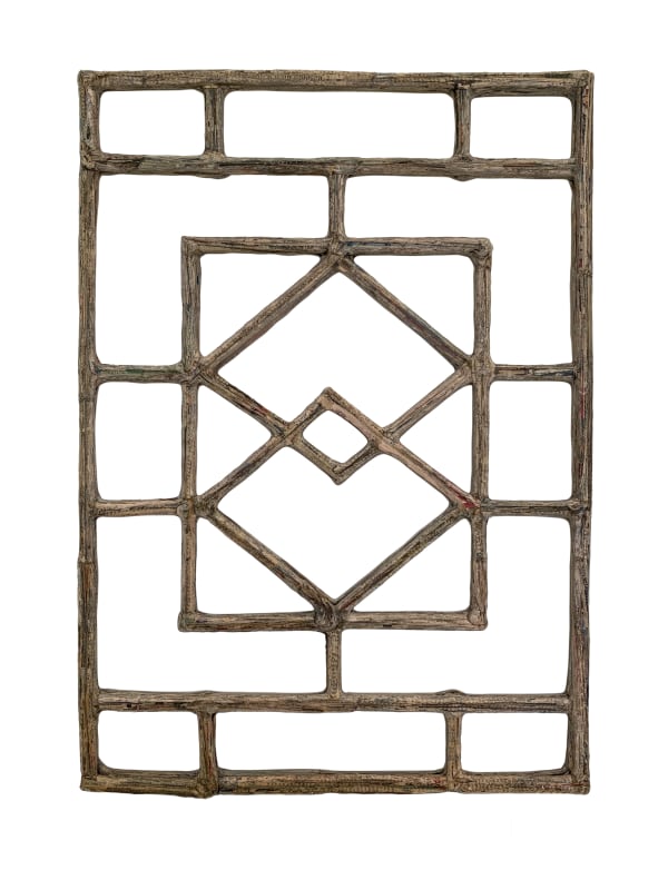 Window M #61, 2020 Financial Times newspaper, bamboo and adhesive 69.5 x 49 x 2 cm 27 1/2 x 19 1/2 x 1 in