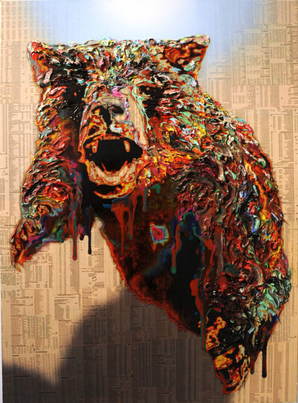 Trophy (Bear) 2, 2008 Financial Times newspaper, archival inkjet, acrylic and spray on canvas 77 x 55 cm 30 1/2 x 21 1/2 in