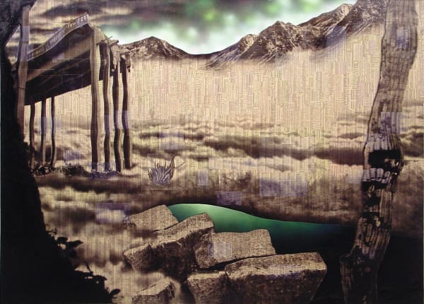 Brueghel's Highway, 2004 Financial Times newspaper, ink, acrylic spray and gel, and gloss paint on canvas 165 x 220 x 5 cm 65 x 86 1/2 x 2 in