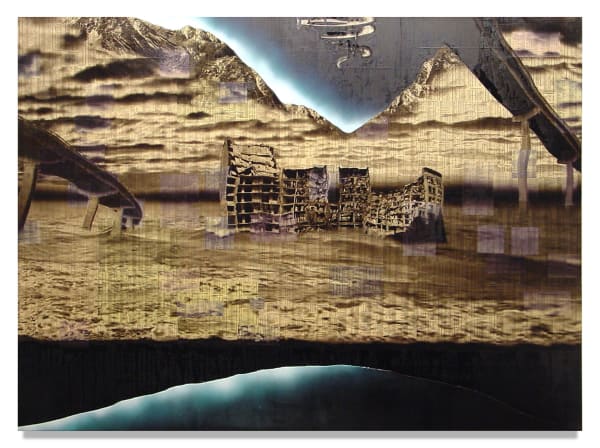 Lost Highways, 2005 Financial newspaper, ink, gloss and acrylic on canvas 152 x 203 cm 60 x 80 in