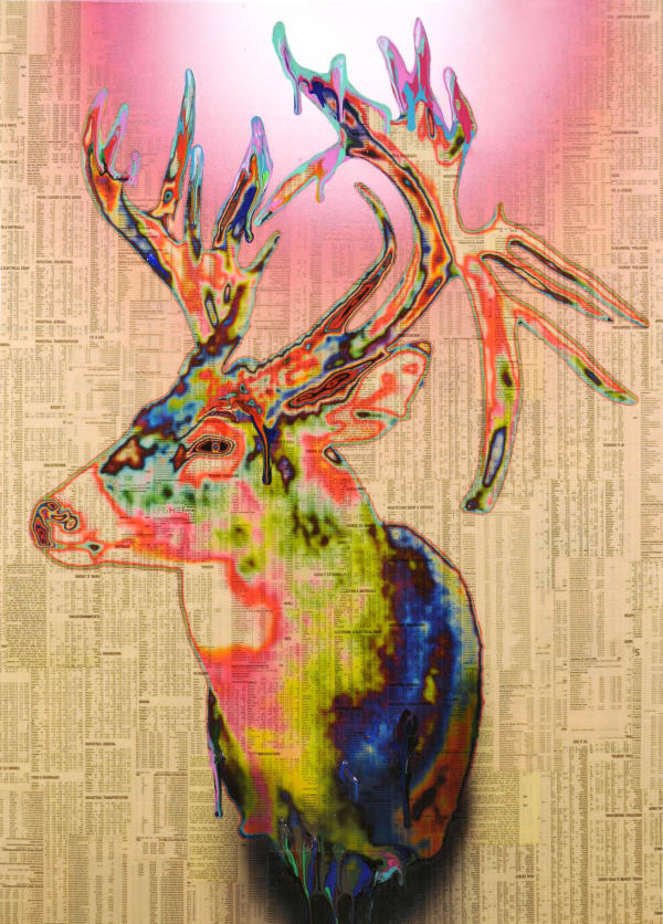 Trophy 13, 2008 Financial Times newspaper, acrylic gel and spray on polyester 77 x 55 cm 30 1/2 x 21 1/2 in