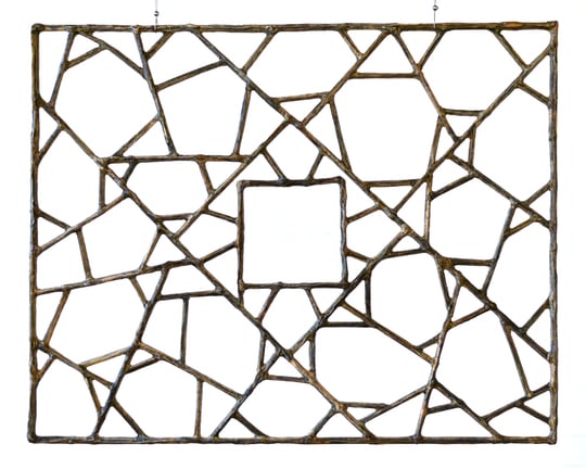 Window #8, 2018 Financial Times newspaper, bamboo and adhesive 75.5 x 94.5 cm