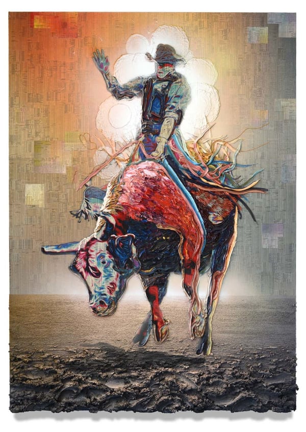 Hearts and Minds, 2016 Financial newspaper, archival inkjet, sand and acrylic on canvas 200 x 150 x 5 cm