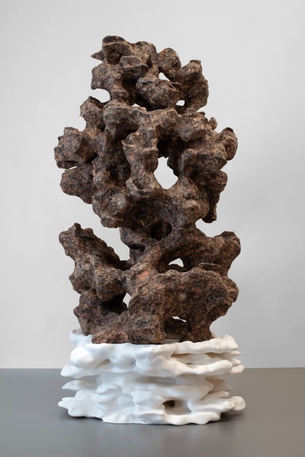 Ghost in the Shell, 2023 Financial Times newspaper, wood glue, and polystyrene on thermoplastic polymer 113 x 50 x 55 cm 44 1/2 x 19 1/2 x 21 1/2 in