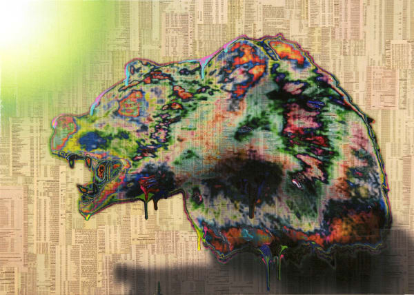 Trophy 10, 2008 Financial Times newspaper, acrylic gel and spray on polyester 77 x 55 cm 30 1/2 x 21 1/2 in