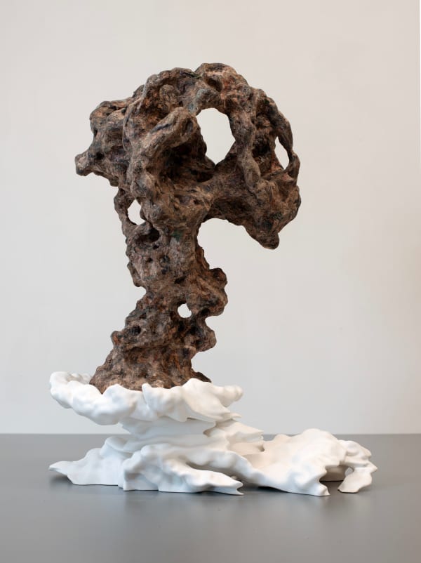 When Wintermute Met Neuromancer, 2023 Financial Times newspaper, wood glue, and polystyrene on thermoplastic polymer 59 x 45 x 27 cm 23 x 17 1/2 x 10 1/2 in