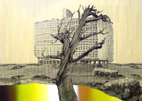 Machine Dreams Ver. II, 2004 Financial newspaper, archival inkjet, ink and acrylic on canvas