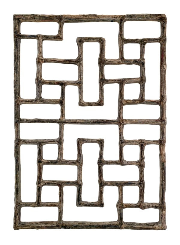 Window I #57, 2020 Financial Times newspaper, bamboo and adhesive 75.5 x 54 x 2 cm