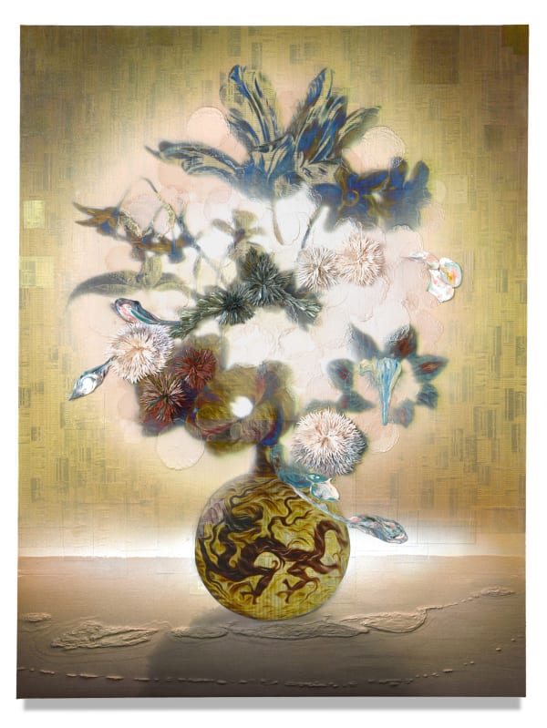 Here be Dragons, 2016 Financial newspaper, archival inkjet, acrylic and sand on canvas 200 x 150 x 5 cm 78 1/2 x 59 1/2 x 2 in