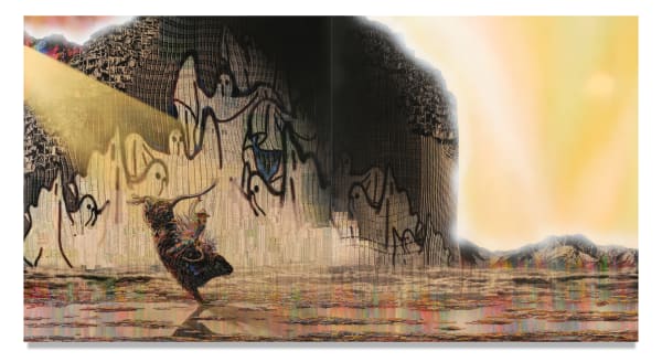 More Terror, 2011 Financial newspaper, ink oil and acrylic and spray on canvas 150 x 290 x 5 cm 59 x 114 x 2 in