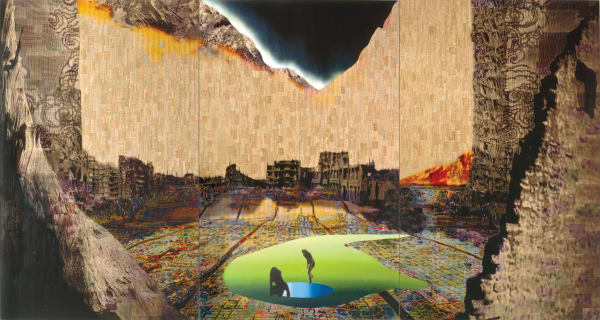 Decisive Moment (after Stanley Kubrick's 2001) (Study), 2006 Financial Times newspaper, ink, acrylic gel and spray on canvas