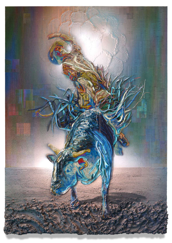 Giver of Light Endures Burning, 2016 Financial newspaper, archival inkjet, sand and acrylic on canvas 200 x 150 x 5 cm 78 1/2 x 59 1/2 x 2 in